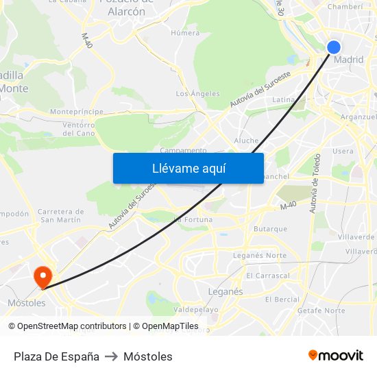 Plaza De España to Móstoles map