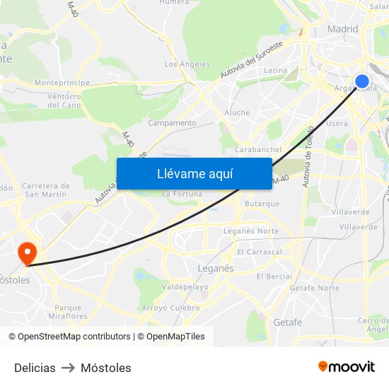 Delicias to Móstoles map