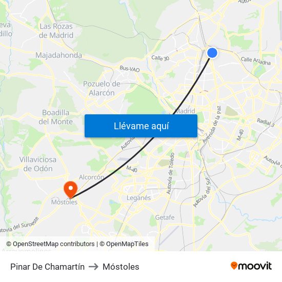 Pinar De Chamartín to Móstoles map