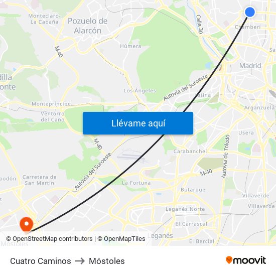 Cuatro Caminos to Móstoles map