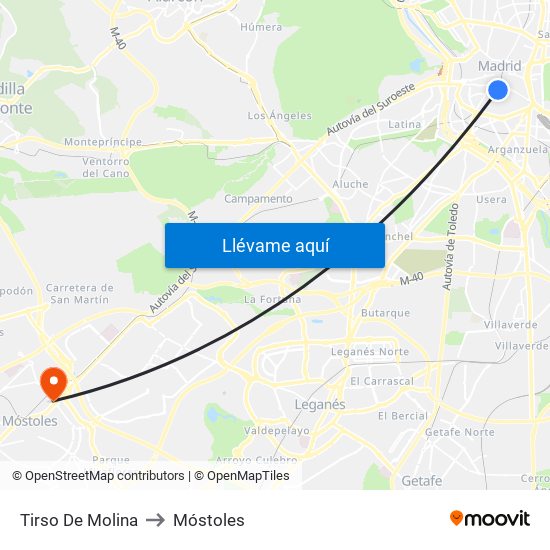 Tirso De Molina to Móstoles map