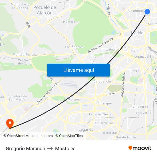 Gregorio Marañón to Móstoles map