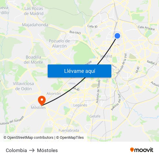 Colombia to Móstoles map