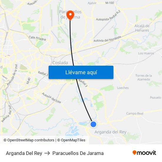 Arganda Del Rey to Paracuellos De Jarama map