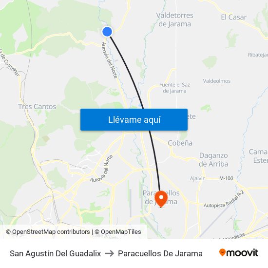San Agustín Del Guadalix to Paracuellos De Jarama map