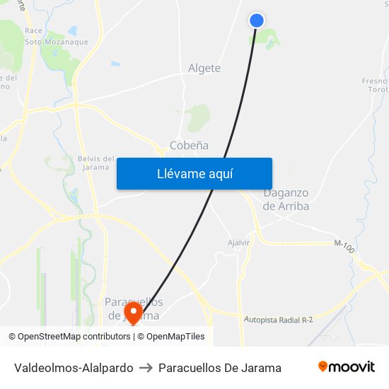 Valdeolmos-Alalpardo to Paracuellos De Jarama map