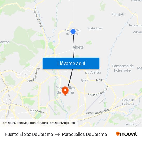 Fuente El Saz De Jarama to Paracuellos De Jarama map