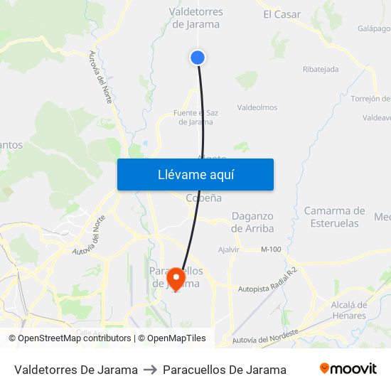 Valdetorres De Jarama to Paracuellos De Jarama map