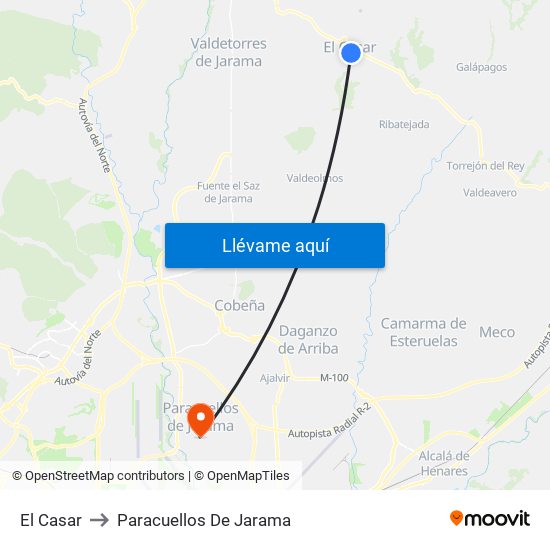 El Casar to Paracuellos De Jarama map
