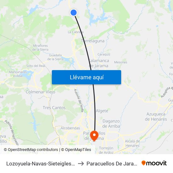 Lozoyuela-Navas-Sieteiglesias to Paracuellos De Jarama map