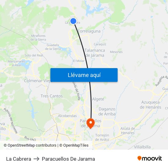 La Cabrera to Paracuellos De Jarama map