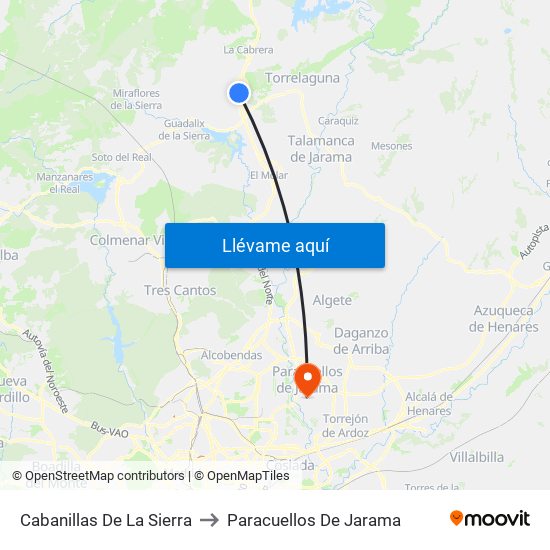 Cabanillas De La Sierra to Paracuellos De Jarama map
