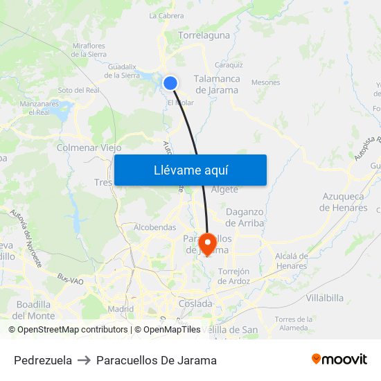 Pedrezuela to Paracuellos De Jarama map