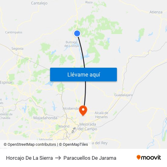 Horcajo De La Sierra to Paracuellos De Jarama map