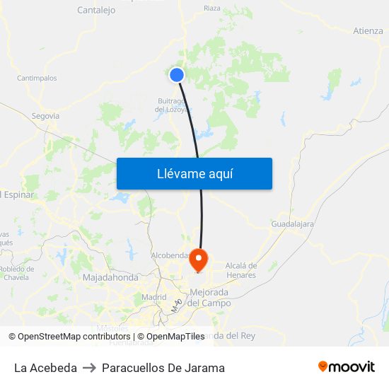 La Acebeda to Paracuellos De Jarama map