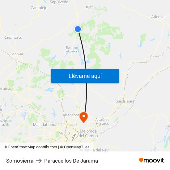 Somosierra to Paracuellos De Jarama map