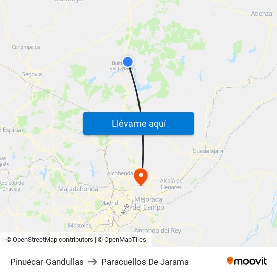 Pinuécar-Gandullas to Paracuellos De Jarama map