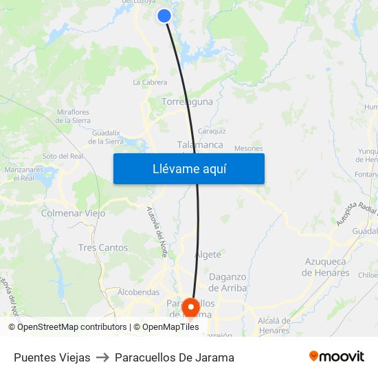 Puentes Viejas to Paracuellos De Jarama map
