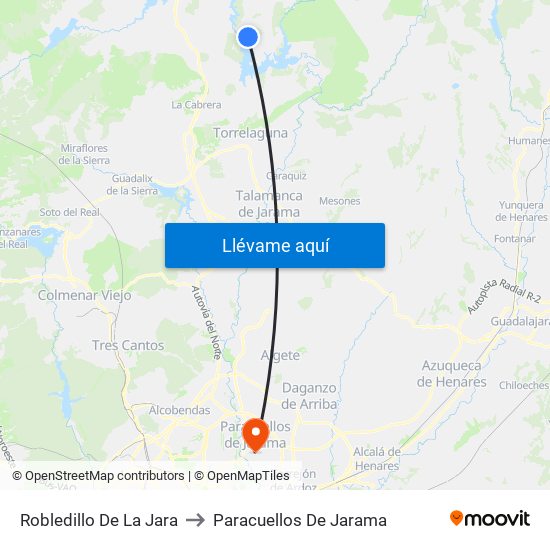 Robledillo De La Jara to Paracuellos De Jarama map