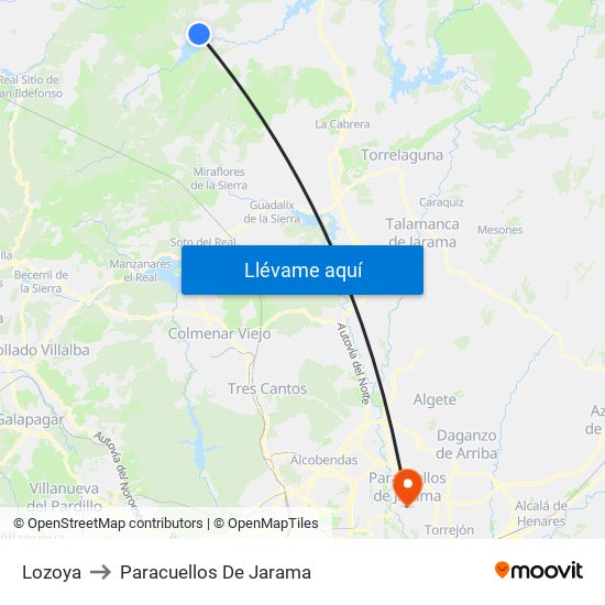 Lozoya to Paracuellos De Jarama map