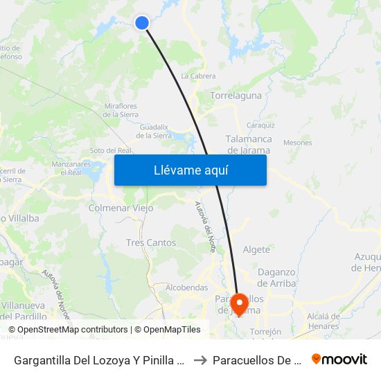 Gargantilla Del Lozoya Y Pinilla De Buitrago to Paracuellos De Jarama map