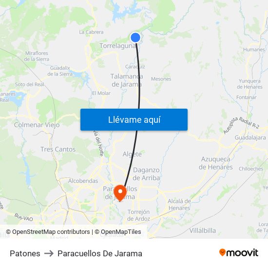 Patones to Paracuellos De Jarama map