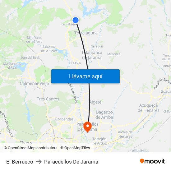El Berrueco to Paracuellos De Jarama map