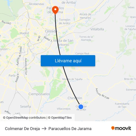 Colmenar De Oreja to Paracuellos De Jarama map