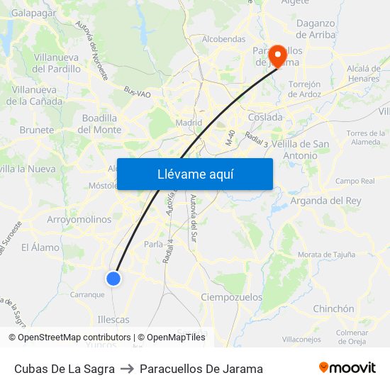 Cubas De La Sagra to Paracuellos De Jarama map