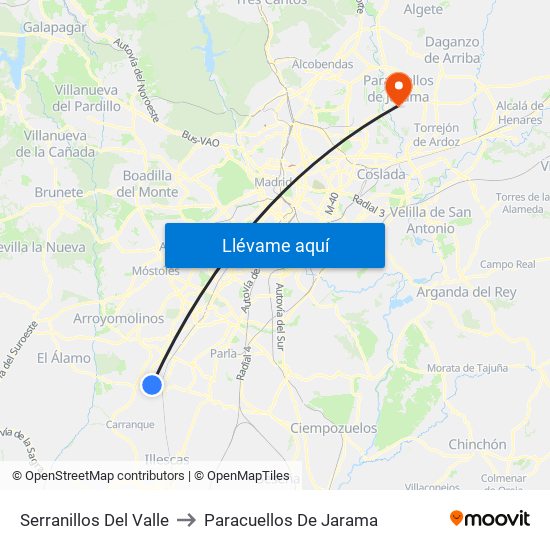 Serranillos Del Valle to Paracuellos De Jarama map
