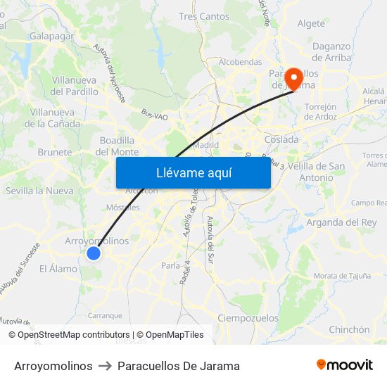 Arroyomolinos to Paracuellos De Jarama map