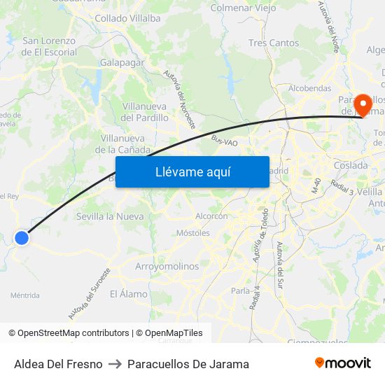 Aldea Del Fresno to Paracuellos De Jarama map