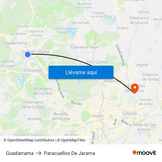 Guadarrama to Paracuellos De Jarama map