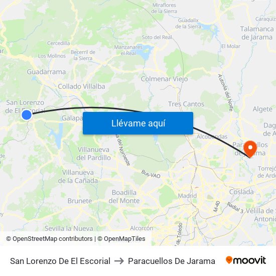 San Lorenzo De El Escorial to Paracuellos De Jarama map