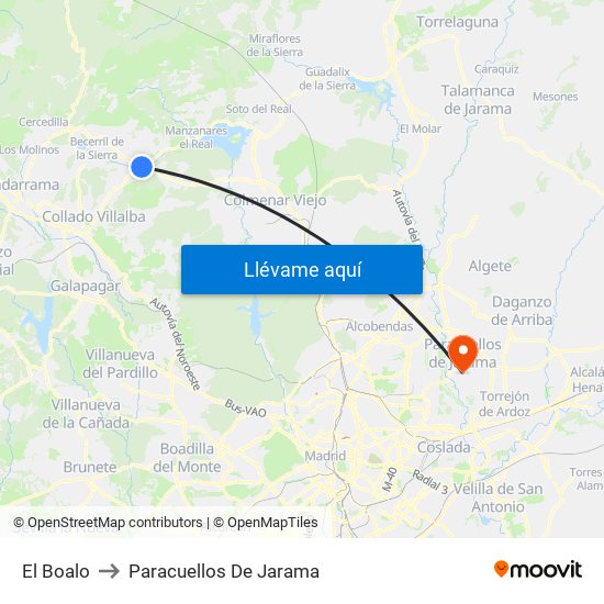 El Boalo to Paracuellos De Jarama map