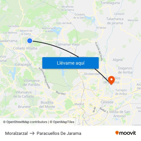 Moralzarzal to Paracuellos De Jarama map