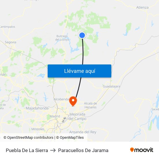 Puebla De La Sierra to Paracuellos De Jarama map