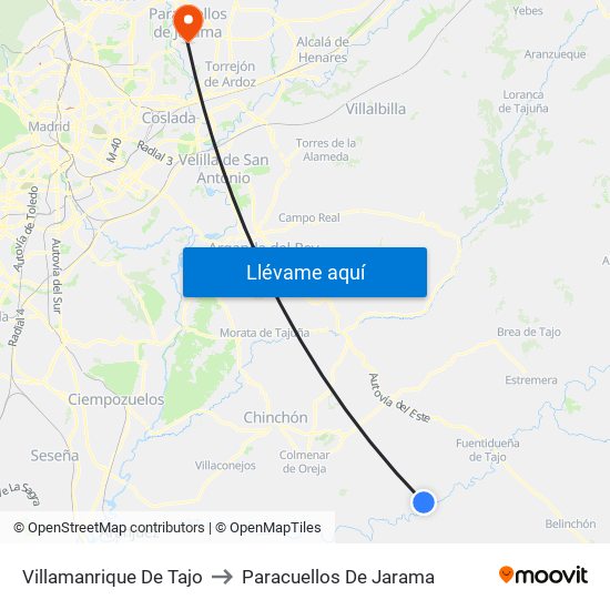 Villamanrique De Tajo to Paracuellos De Jarama map