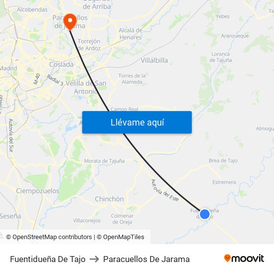 Fuentidueña De Tajo to Paracuellos De Jarama map