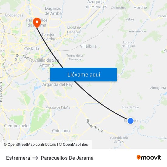 Estremera to Paracuellos De Jarama map