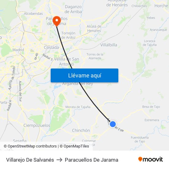 Villarejo De Salvanés to Paracuellos De Jarama map