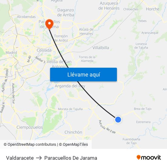 Valdaracete to Paracuellos De Jarama map