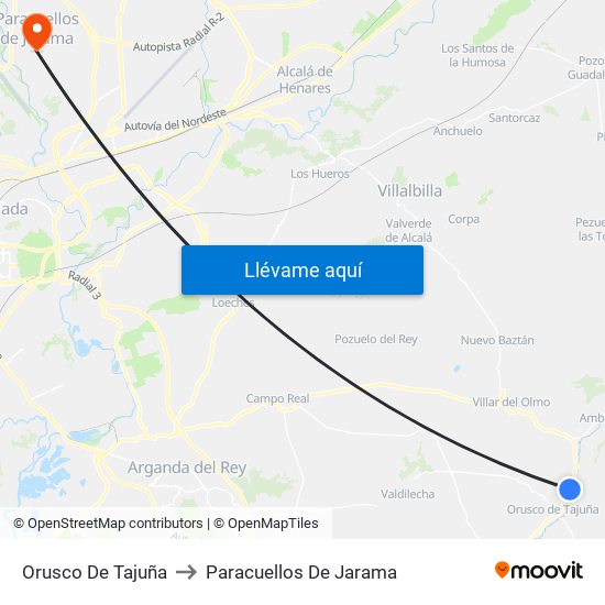 Orusco De Tajuña to Paracuellos De Jarama map