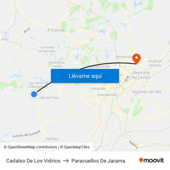 Cadalso De Los Vidrios to Paracuellos De Jarama map