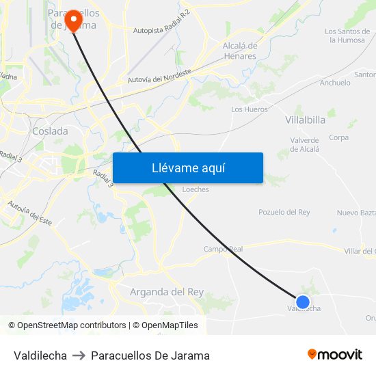 Valdilecha to Paracuellos De Jarama map