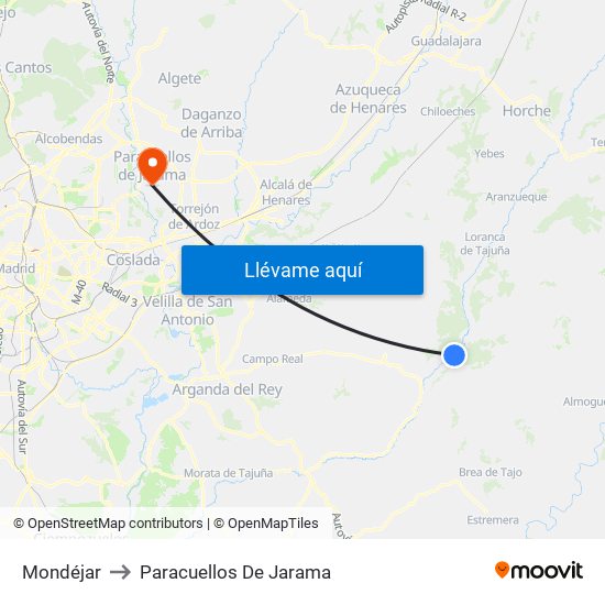Mondéjar to Paracuellos De Jarama map