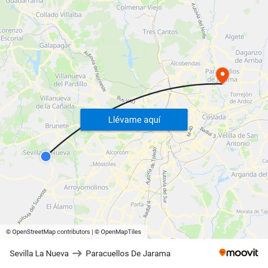 Sevilla La Nueva to Paracuellos De Jarama map