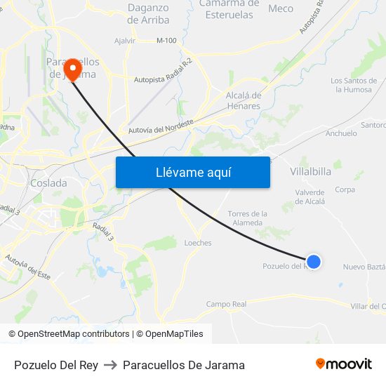 Pozuelo Del Rey to Paracuellos De Jarama map