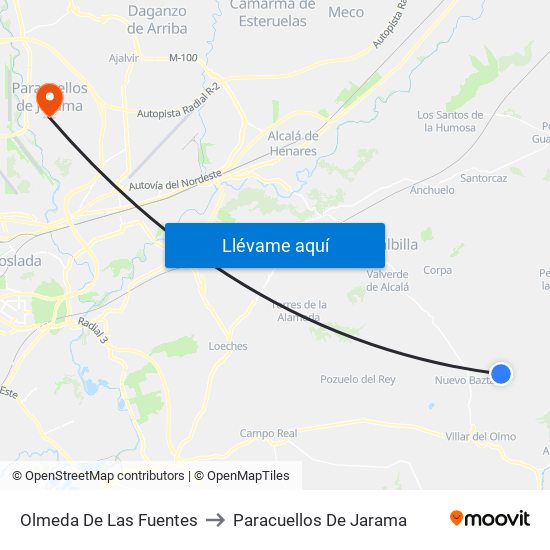 Olmeda De Las Fuentes to Paracuellos De Jarama map