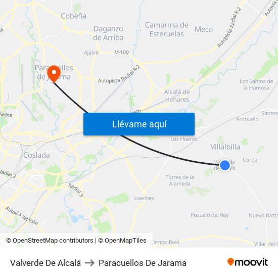 Valverde De Alcalá to Paracuellos De Jarama map